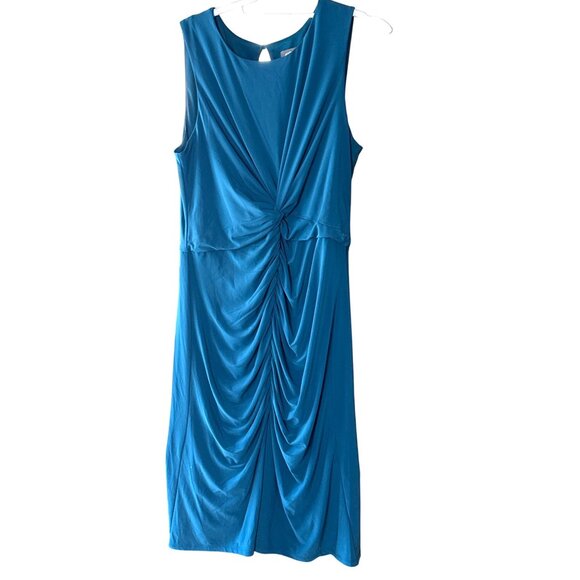 Vince Camuto Size 14 Teal Sleeveless Ruched Bodycon Front Midi Dress Keyhole - Picture 5 of 12